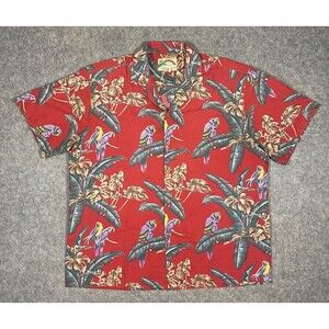 Paradise Found Jungle Bird Aloha Shirt Men’s XL Magnum P.I. Red Hawaiian READ